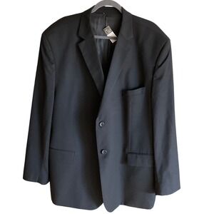 Pronto Uomo Mens 52 Regular Black 100% Wool Two Button Blazer Jacket Office 52R